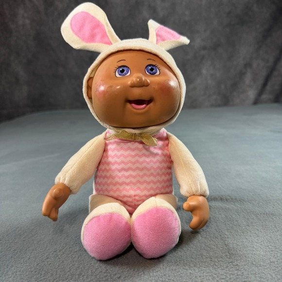 Cabbage Patch Kids Other - Cabbage Patch Kids Cuties Bunny Doll Pink Chevron Easter Plush 2019 CPK Vinyl